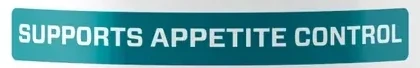 The words Supports Appetite Control in teal on a white bottle